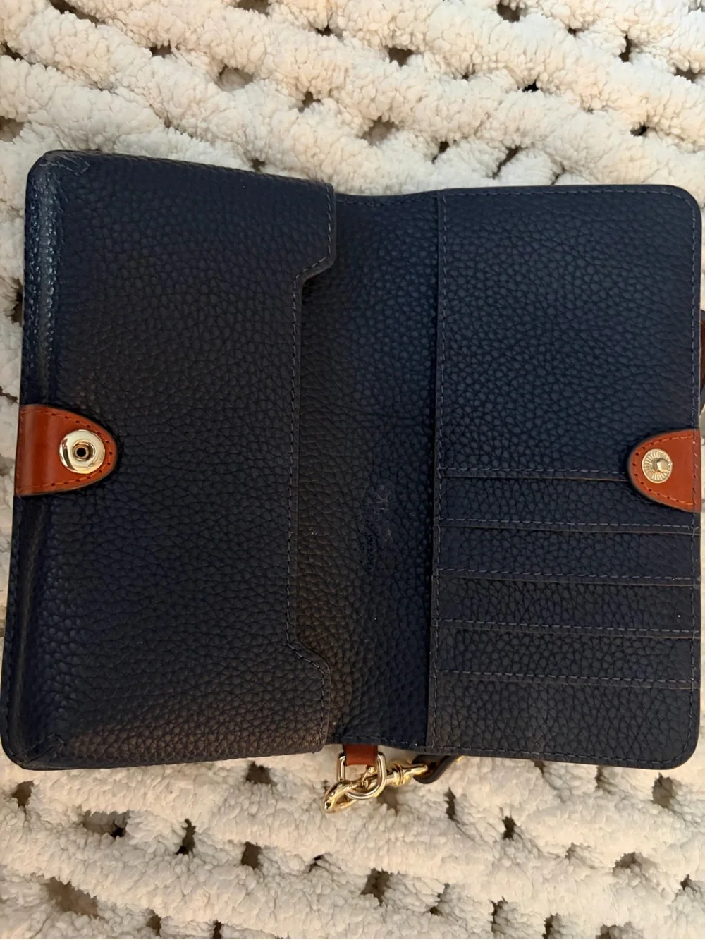 Dooney & Bourke Navy Leather Wrist Strap Phone Wallet - Picture 2 of 5